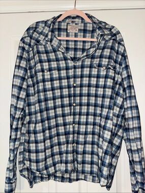 Lucky Brand Blue and White Plaid Button-Down Shirt